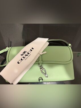 Coach Light Green Leather Shoulder Bag with Silver Hardware